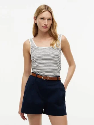 Striped Pointelle Square-Neck Tank Top