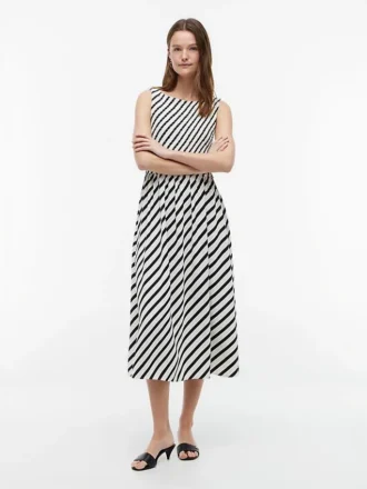 Striped Shirred Crepe Maxi Dress