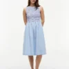 Striped Shirred Poplin Midi Dress