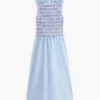 Striped Shirred Poplin Midi Dress