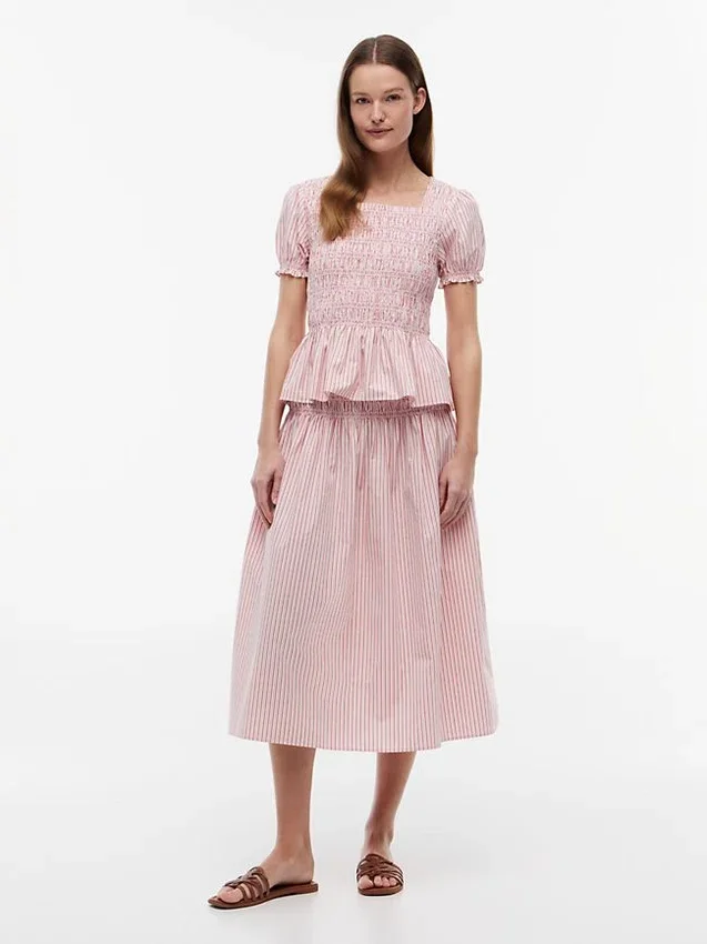 Striped Shirred Poplin Midi Skirt Striped Shirred Poplin Midi Skirt