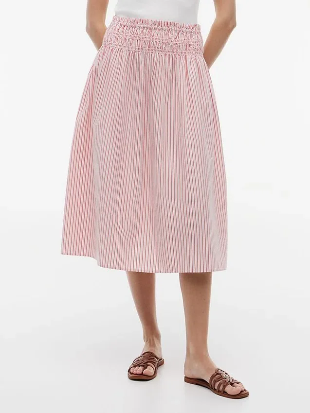 Striped Shirred Poplin Midi Skirt Striped Shirred Poplin Midi Skirt