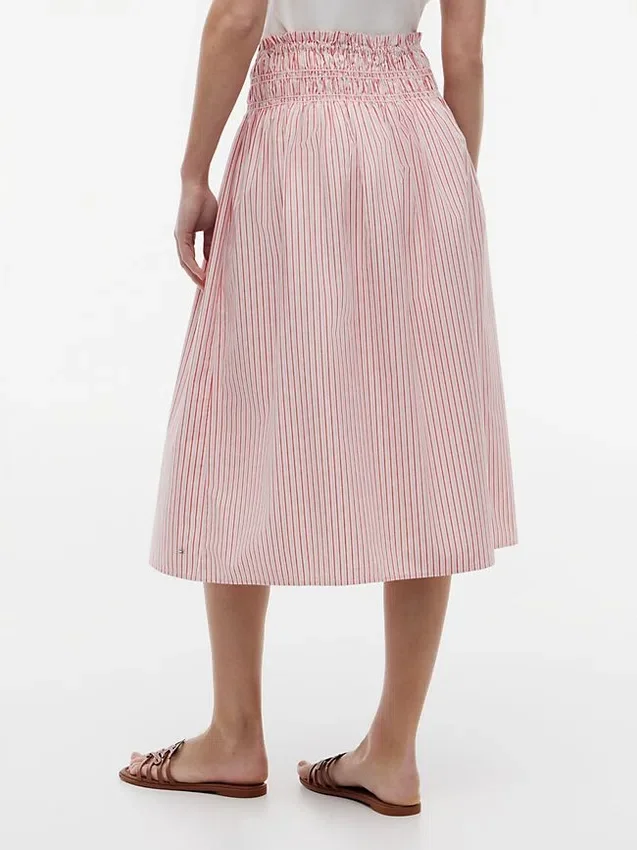 Striped Shirred Poplin Midi Skirt Striped Shirred Poplin Midi Skirt