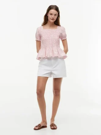 Striped Shirred Poplin Top