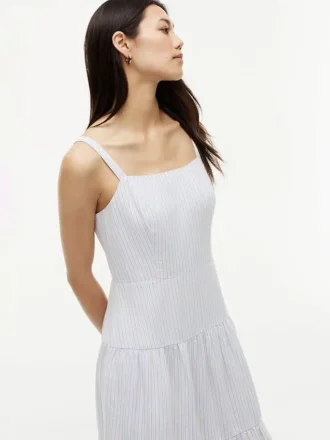 Striped Tiered Linen-Blend Midi Dress