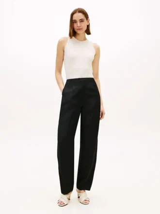Tailored Linen-Blend Barrel Pant