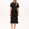 Tie-Front Slub Cotton Midi T-Shirt Dress