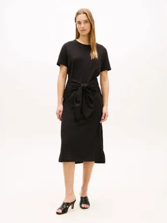 Tie-Front Slub Cotton Midi T-Shirt Dress