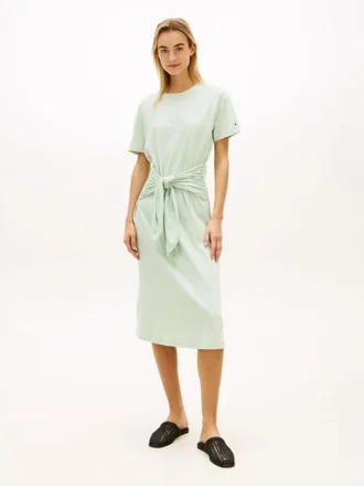 Tie-Front Slub Cotton Midi T-Shirt Dress