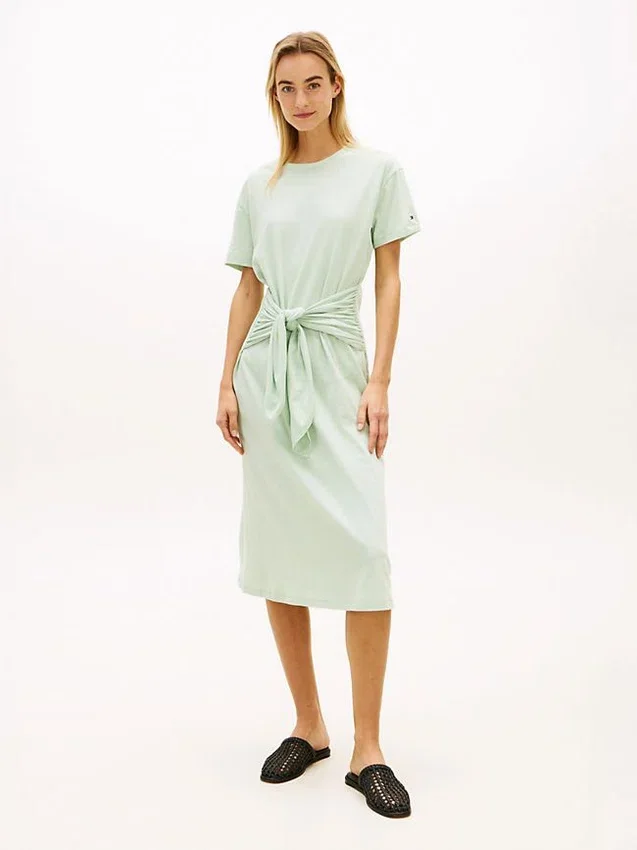 Tie-Front Slub Cotton Midi T-Shirt Dress Tie-Front Slub Cotton Midi T-Shirt Dress