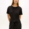 Tie-Front Slub Cotton Midi T-Shirt Dress