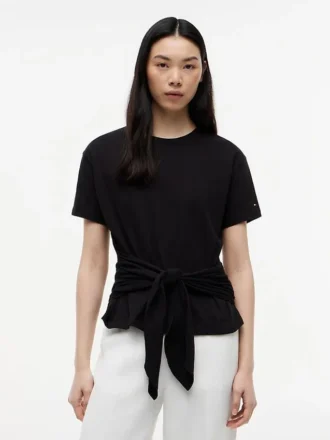 Tie-Front Slub Cotton T-Shirt