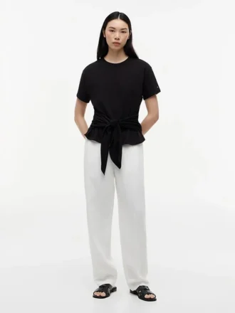 Tie-Front Slub Cotton T-Shirt