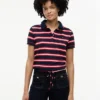 Tie-Front Stripe Stretch Pique Polo