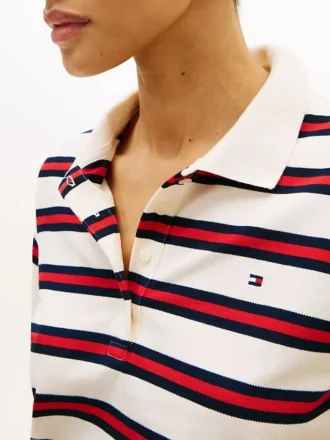 Tie-Front Stripe Stretch Pique Polo