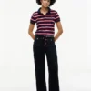 Tie-Front Stripe Stretch Pique Polo