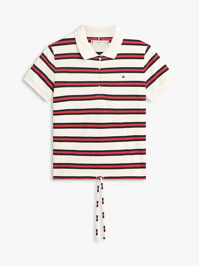 Tie-Front Stripe Stretch Pique Polo Tie-Front Stripe Stretch Pique Polo