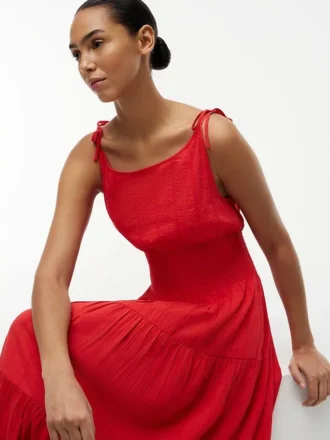 Tiered Seersucker Midi Dress