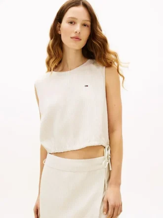 Tommy Jeans Side-Tie Linen-Blend Top
