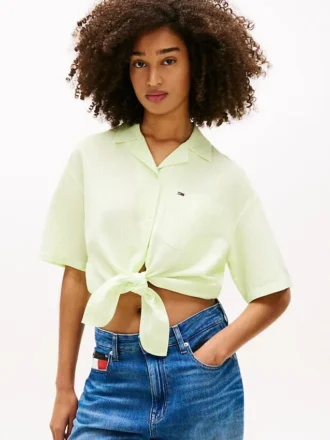 Tommy Jeans Tie-Front Linen-Blend Shirt