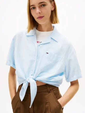 Tommy Jeans Tie-Front Linen-Blend Shirt