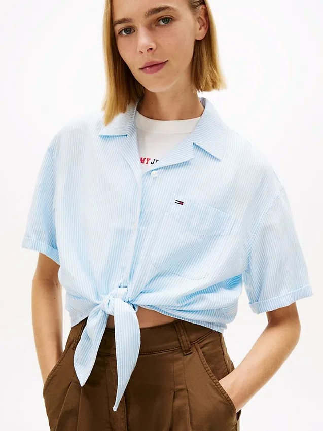 Tommy Jeans Tie-Front Linen-Blend Shirt Tommy Jeans Tie-Front Linen-Blend Shirt