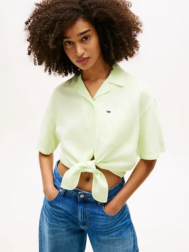 Tommy Jeans Tie-Front Linen-Blend Shirt Tommy Jeans Tie-Front Linen-Blend Shirt