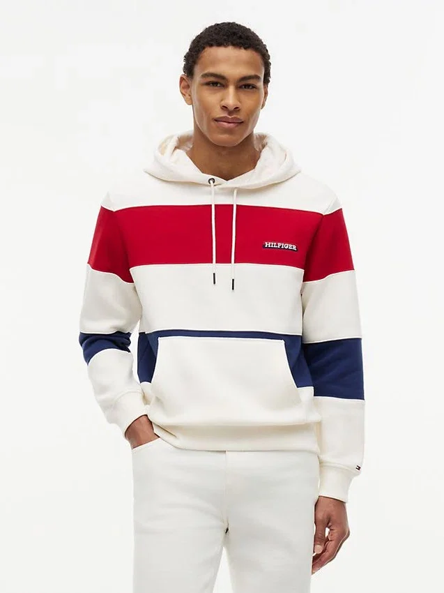 Tricolor Stripe Brushed-Back Hoodie Tricolor Stripe Brushed-Back Hoodie