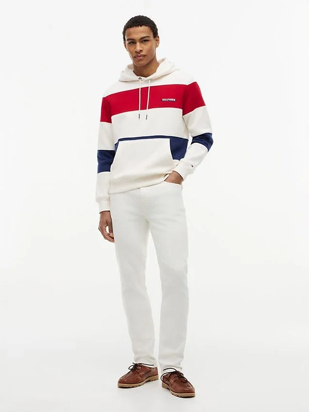 Tricolor Stripe Brushed-Back Hoodie Tricolor Stripe Brushed-Back Hoodie