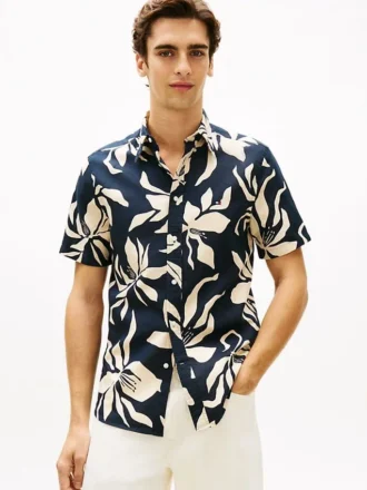 Tropical Print Cotton-Linen Blend Shirt