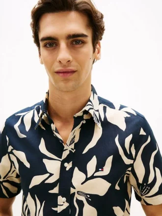Tropical Print Cotton-Linen Blend Shirt