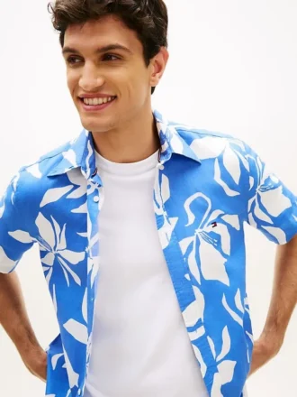 Tropical Print Cotton-Linen Blend Shirt