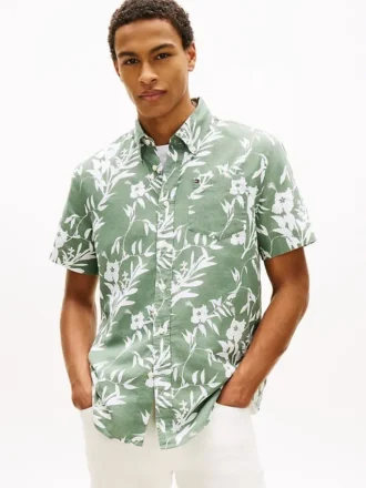 Tropical Print Linen-Blend Shirt