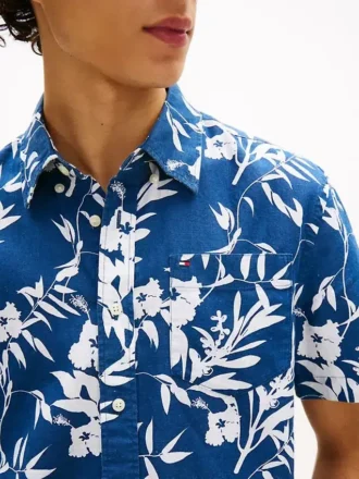 Tropical Print Linen-Blend Shirt