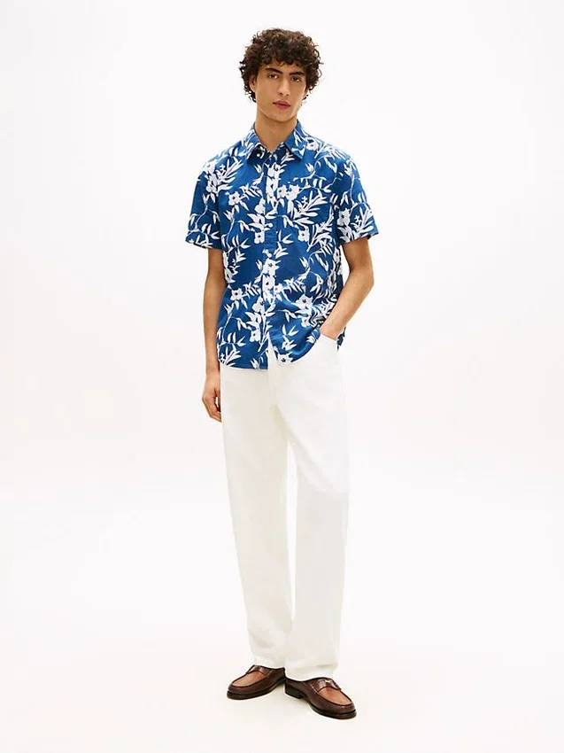 Tropical Print Linen-Blend Shirt Tropical Print Linen-Blend Shirt