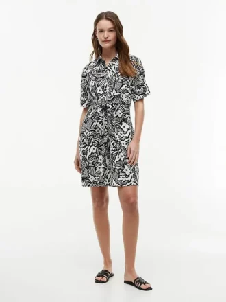 Tropical Print Linen-Blend Shirtdress Tropical Print Linen-Blend Shirtdress