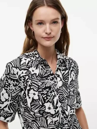 Tropical Print Linen-Blend Shirtdress Tropical Print Linen-Blend Shirtdress