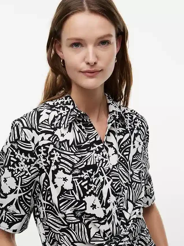Tropical Print Linen-Blend Shirtdress Tropical Print Linen-Blend Shirtdress