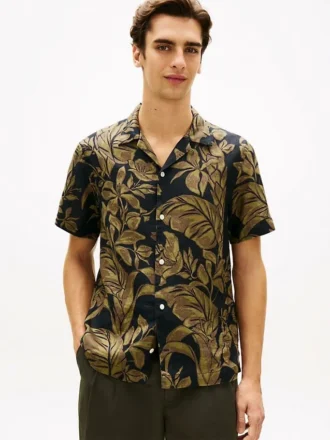 Tropical Print Linen Camp Shirt