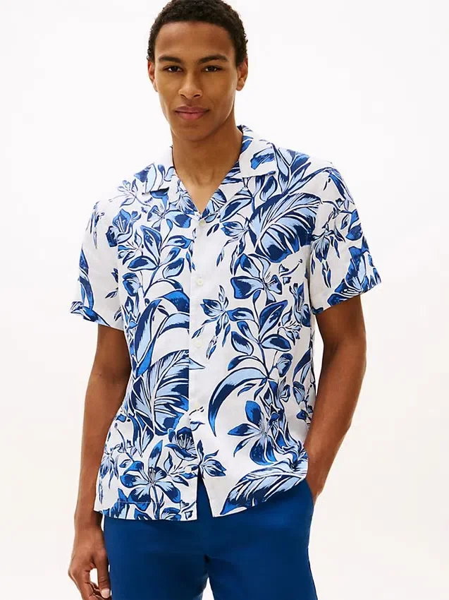 Tropical Print Linen Camp Shirt Tropical Print Linen Camp Shirt
