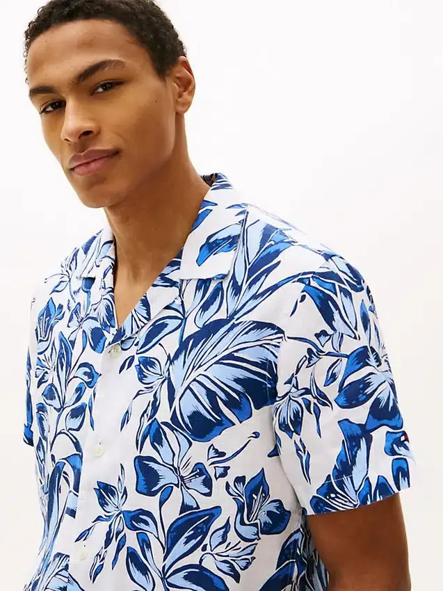 Tropical Print Linen Camp Shirt Tropical Print Linen Camp Shirt