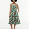 Tropical Print Tiered Linen-Blend Dress