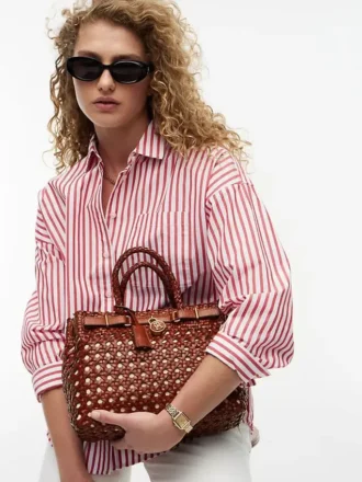Woven Leather Mini Tote Bag