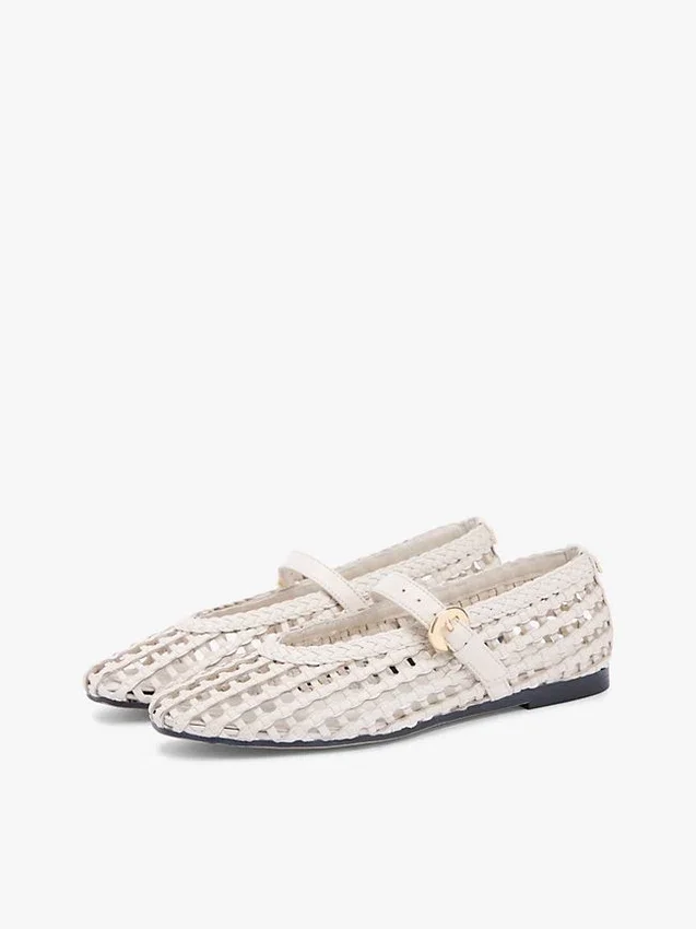 Woven Leather Mix Mary Jane Flat Woven Leather Mix Mary Jane Flat