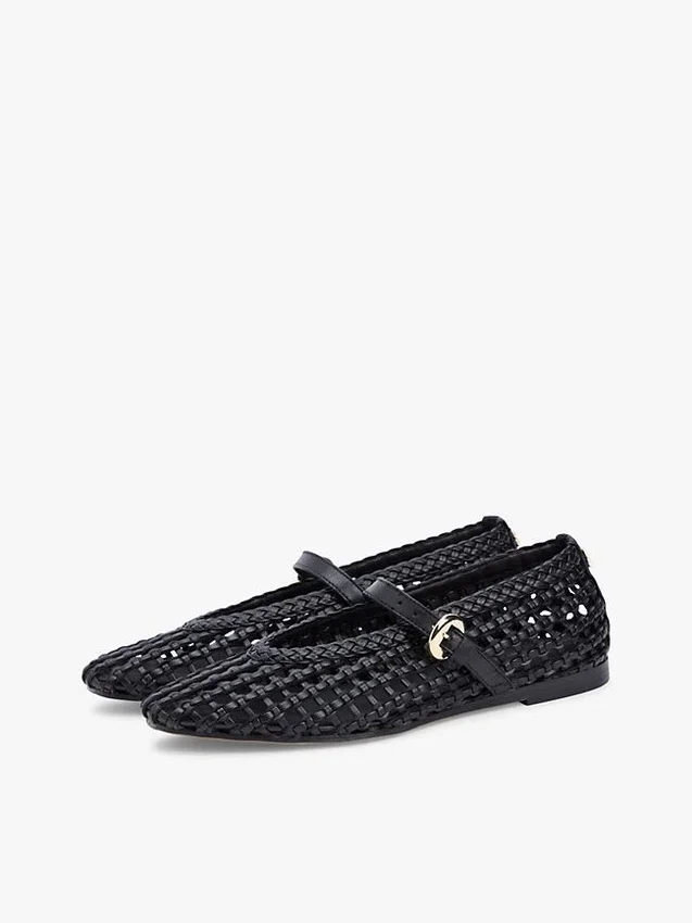 Woven Leather Mix Mary Jane Flat Woven Leather Mix Mary Jane Flat